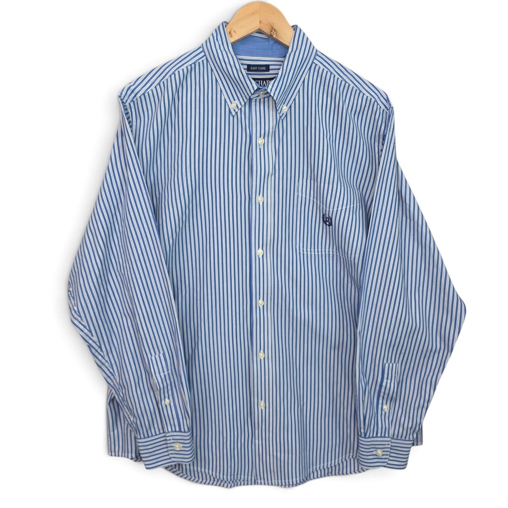 Chaps Shirt Mens Large Blue Striped Button Down Embroidered Long Sleeve Casual